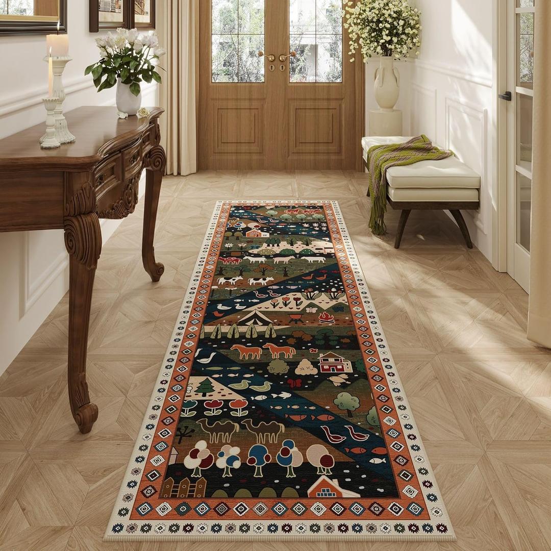 Runner Rug for Kitchen Rug Non Slip 2'6"x8' Washable Rugs with Rubber Backing Soft Nomadic Floral Animal Carpet Runner for Kitchen, Laundry, Bedroom, Bathroom, Green Runner Rug for Kitchen Rug Non Slip 2'6"x8' Washable Rugs with Rubber Backing Soft Nomadic Floral Animal Carpet Runner for Kitchen, Laundry, Bedroom, Bathroom, Green