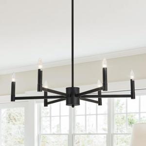 ASGYISA 6-Light Candle Chandeliers Modern Black Farmhouse Ceiling Light Fixture Industrial Pendant Lighting for Dining Room Living Room Bedroom Kitchen Island Foyer, 35inch, L-2201