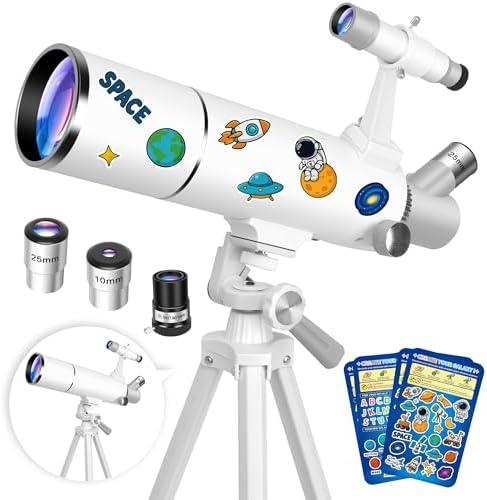 Hawkko Telescope for Adults & Kids – 80mm Aperture 500mm Telescopes for Adults Astronomy, (20X-150X) Portable Refractor Telescope Kit for Beginners with Decorate Stickers, AZ Tripod, Phone Adapter
