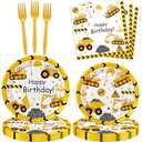 80 Pcs Construction Party Supplies Construction Disposable Paper Dinner Plates Napkins Forks Dinnerware for Dump Truck Theme Baby Shower 1st 2nd 3rd 4th Bday Party Decorations