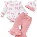 Renotemy Preemie Newborn Baby Girl Clothes Infant Romper Fall Winter Outfits Gifts for Girls Cute Bell Bottoms Pant Sets