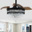 Luxury K9 Crystal Chandelier Fan | Smart Dimmable Fandelier with Retractable Blades(15"-36"), 6-Speed Silent DC Motor & APP/Remote Control, Modern Ceiling Fan Light Hybrid for Bedroom/Living Room (2001-Black)