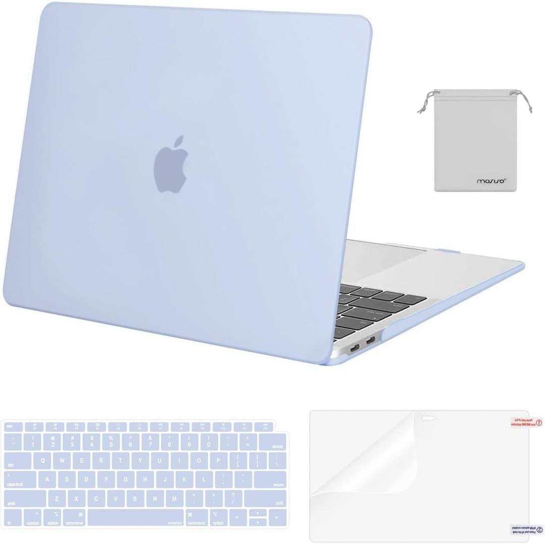 MOSISO Compatible with MacBook Air 13 inch Case M1 Chip 2021-2018 Release A2337 A2179 A1932, Plastic Hard Shell&Keyboard Cover&Screen Film&Storage Bag for MacBook Air 13.3 inch Case, Pastel Blue