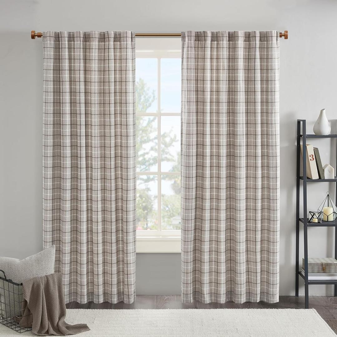 Madison Park Anaheim Cabin Plaid Curtain Window, Thermal Insulated Fleece Lining, Living Room Decor Room Darkening Drape for Bedroom, 1-Single Panel Pack, 50" x 84", Rod Pocket, Brown (50"W x 84"L (Pack of 1))