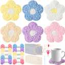 WATINC Flower Punch Needle Coaster Kit - 22Pcs Crafts Punch Needle Coasters Kits for Beginners, Flower Pattern Coaster Tufted Rug Pads with Adhesive Felt Yarns Embroidery Hoop Instruction (Macaron)