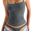 Womens Double Lined Square Neck Tank Tops Adjustable Spaghetti Strap Camisole Y2K Going Out Cami Shirt (Medium, Grey)