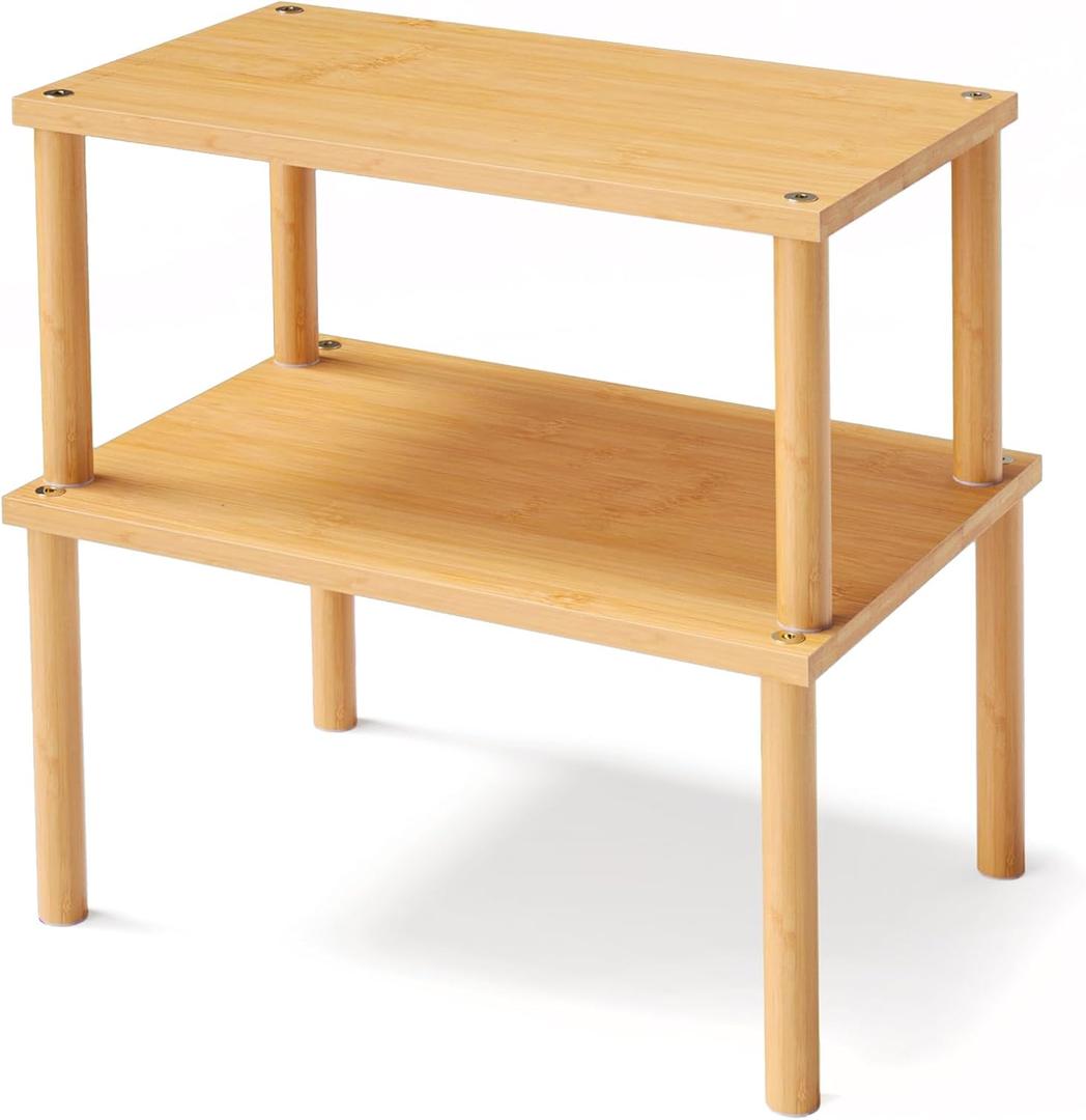 Cabinet Organizer Shelf(Set of 2),Kitchen Counter Shelves,Bamboo Stackable Expandable Spice Rack Countertop(Medium) (11.8"W, Natural)