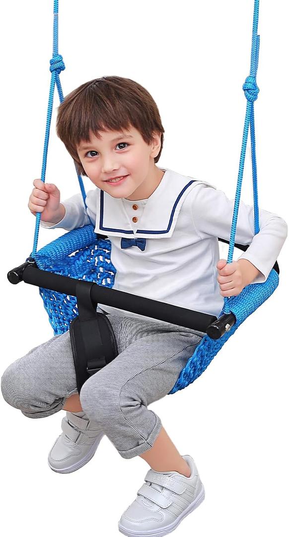 Kids Swing Seats Indoor Hand-Made Net Swing with Adjustable Rope Tree Swings for Kid Child Backyard Playground Swings Outside Indoor (Blue