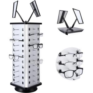 VARIPOWDER Upgrade Rotating Glasses Display Stand Sunglasses Holder Organizer Rack Eyeglass Turning Commercial Display Stand with Mirror for 44 Pairs of Glasses (Square)