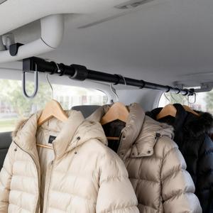 Adjustable Car Clothes Hanger Bar 35-60 Inches  Heavy Duty Travel Garment Organizer, Anti-Wrinkle, Non-Slip Rubber Bands, Fits Cars, SUVs, Vans and Trucks