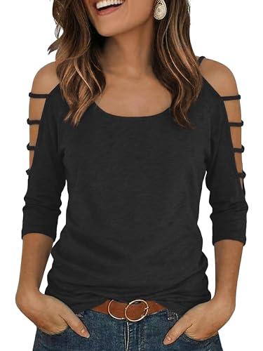 Shirts for Women Cold Shoulder Cutout Arm Tops Sexy Summer Casual Y2k Cute Blouse Tops for Daily, Black, XXL