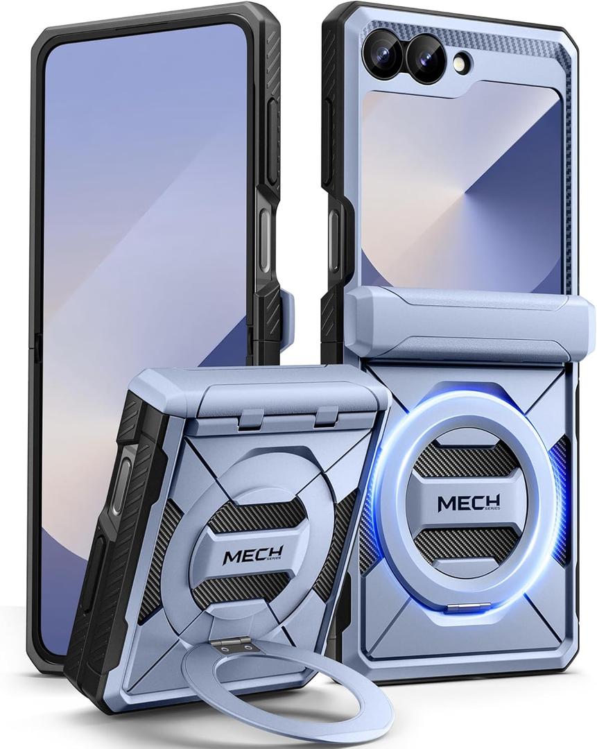 TONGATE Magnetic for Z Flip 6 Case, Compatible with Magsafe, [Hinge Protection & Front Screen Protector] [Military-Grade Protective] Ring Kickstand Phone Case for Samsung Galaxy Z Flip 6, ICY Blue