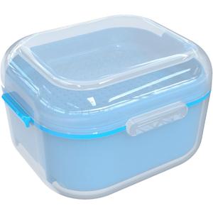 ARGOMAX Denture Case, Denture Cup for Soaking Dentures(Not Leak-Proof), Thorough Cleaning of Dentures, Retainer, Mouthguards, Clear Braces (Light Blue). (Transparent Shell+light Blue Inner Tray)