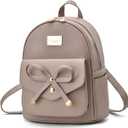 I IHAYNER Girls Bowknot Cute Leather Backpack Mini Backpack Purse for Women (Dark Apricot)