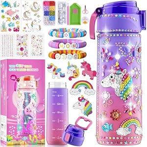 BOOH Decorate Your Own Water Bottle Kits for Girls Age 4-12, Unicorn Toys for Girls Age 4-6 Painting Crafts Kit, Clay Beads Bracelet Making Kit, Birthday Gifts Toys for Ages 6-12 (Unicorn)