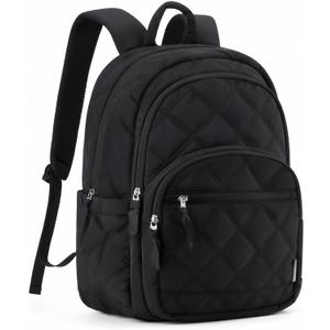 BAGSMART Travel Laptop Backpack, College Backpack for Women, Quilted Small Computer Bookbag, Water-Resistant 15.6 Inch Laptop Casual Bag, Black