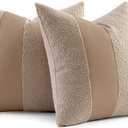 MIULEE Boucle Throw Pillow Covers 20x20 Inch Set of 2 Oatmeal Faux Leather Textured Decorative Pillow Cases Boho Farmhouse Accents Cushion Covers for Couch Bed Livingroom Home Decor