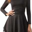 Syiwidii Black Long Sleeve Cocktail Mini Dress for Women Square Neck Birthday Dinner Club Night Bodycon Sexy Short Dresses Size M