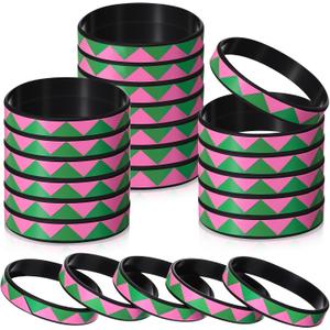 2 x Wettarn 24 Pcs Sorority Gifts for Women Bracelets Silicone Wristbands Friendship Bracelets Pink and Green Bracelet Jewelry Sisterhood Gift