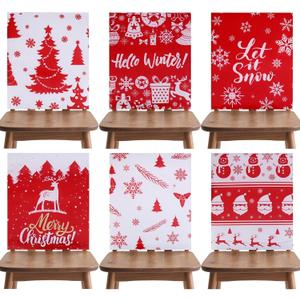 Zcargel 6 Pcs Christmas Chair Covers Set Winter Xmas Tree Snowflake Elk Dining Room Seat Holiday Dining Chair Slipcovers Protector Kitchen Dining Room Decor Festival Party Decoration