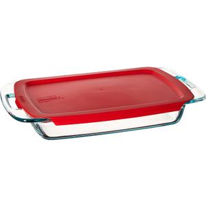 Pyrex Easy Grab 3-Quart Oblong Baking Dish, Red Lid, 9" x 13"