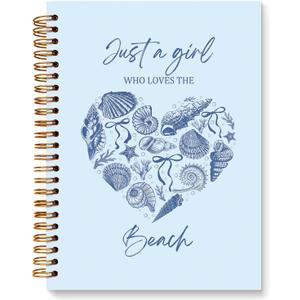 JXREQ Blue Coquette Bow Coastal Beach Notebook, Preppy Ocean Journal, Coastal Seashell Conch Journal, Blue Aesthetic Beachy Office Supplies, Just a Girl Who Loves the Beach Spiral Notebook 5.5x8.3