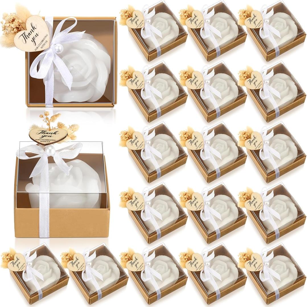 24 Sets Rose Candles Scented with Dried Flower Mini White Rose Petal Candle Gifts Gift Set for Wedding Bridal Shower Baby Shower Birthday Party Favors Decoration