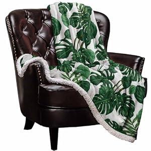 Roses Garden Sherpa Fleece Blanket Thick Tropical Leaves Monstera Bed Blanket Soft Cozy Luxury Blanket 50"x80" - Fuzzy Thick Reversible Super Warm Fluffy Plush Microfiber Throw Blanket for Couch
