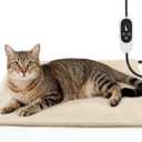 NICREW Cat Heating Pad, Temperature Adjustable Heated Cat Bed with Auto Shut Off Timer, Indoor Pet Heated Bed Mat for Small Dogs, 17.7 x 15.7 Inches, 55W (Khaki)