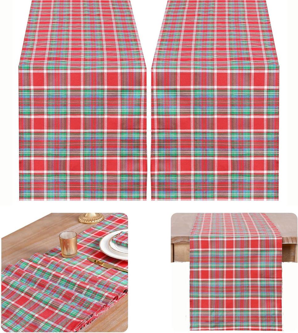 B-COOL Checkered Table Runner Fabric - Rectangle 13x108 Inch Classic Gingham Buffalo Plaid Table Cloth for Indoor Outdoor Use Table Cover for Kitchen BBQs Christmas Parties,2 Packs