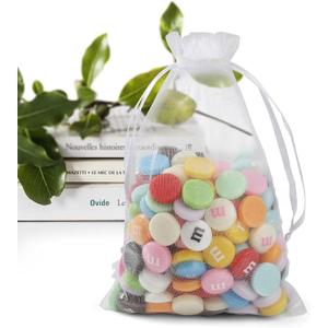 ANZNKU 50 Pack Organza Bags 4 x 6 inch Small Bags, Favor Bag, Sheer Mesh Bag, White Gift Pouches with Drawstring, Organza Favor Pouches, Packaging Pouch for Christmas Wedding Party Easter Candy