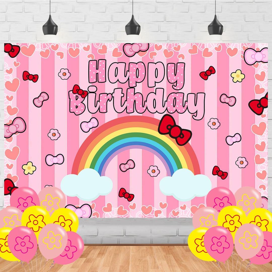 2 x Cartoon Kitty Cat Happy Birthday Backdrop Kitty Cat Banner Poster for Cartoon Cat Theme Party Decorations Birthday Supplies Background Studio Shoot Photo Props Booth