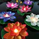 6 Pcs Diwali Lotus Lamp Decorations, Led Waterproof Flameless Lotus Tea Lights with Water Lily Pad, Home Garden Pond Indian Temples Pooja Gifts