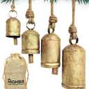 Rustic Christmas Hanging Bells  Handmade Iron Bell Set on Jute Rope  Vintage Shabby Chic Door & Wall Decor  HIGHBIX Farmhouse Holiday Decoration (4)