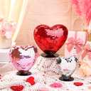 Amyhill 3 Pcs Valentines Day Disco Heart Table Decorations 6" 5" 4" Disco Mirror Heart Table Centerpiece Glitter Red Pink Silver Tabletop Decor for February 70s Wedding Anniversary Party Supplies