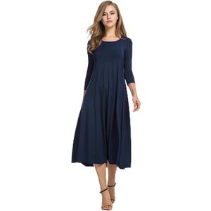 HOTOUCH Women's 3/4 Sleeve A-line and Flare Midi Long Dress (Medium)