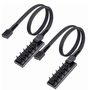 2 Pack Cooling Fan 1 to 5 Hub, All 4 Pin Cooling Fans Power Extension Cable for PC Case Internal Motherboard Fan, 5 Way Splitter Wire for ATX Computer Case, Sleeved Braided (16 inches)
