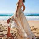 R.Vivimos Womens Summer Boho Sexy Backless Long Dresses (Medium, Beige)