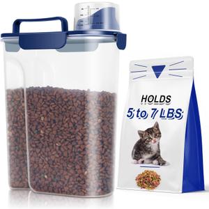 TBMax Large Cat Food Storage Container, Portable Dog Food Container with Upgraded Large Spout and Cup, Travel Pet Food Storage Dispenser for Kibble Storage, Bird Seed Container - Dark Blue (6 Qt)