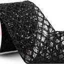 VATIN 4" Black Christmas Ribbon, Black Glitter Mesh Diamond Web Sequin Dots Wired Christmas Ribbon for Gift Wrapping Bow Making Wreath Supply-10 Yards