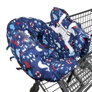Shopping Cart Cover for Baby- 2-in-1 - Foldable Portable Seat with Bag for Infant to Toddler - Compatible with Grocery Cart Seat and High Chair (Blue Whale)