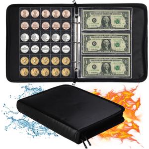 Coin Collection Book for Collector, 360 Pockets Coin holder Albums & 36 Sleeves money storage case with Aluminum Foil Lining for Coins, Currency, Bill, Quarter, Stamp, pennies