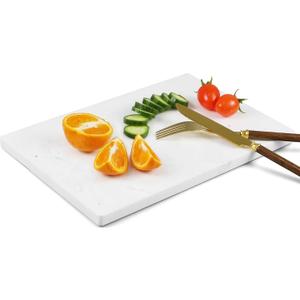 Nature Marble Cutting Board - 12 * 8 Inch Polished Stone Cutting Board Countertop, Stone Charcuterie Tray with Non-Slip Base for Kitchen, Gift for Grill Masters, Baking Lover and Home Chefs (White)