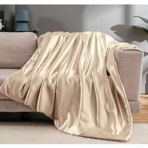 Vonty Satin Throw Blanket Taupe Satin Blankets 60x80 Inches, Cooling & Silky Throw Blanket Wrinkle-Free Cable Knit Blankets for Couch Sofa Bed Outdoor