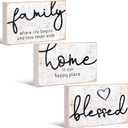 Jetec 3 Pcs Family Home Blessed Rustic Wood Sign Mini Wood Decorative Farmhouse Woodworks Table Shelves Decorations Sign for Bedroom Kitchen Living Room Table Decor (Retro Color,4.25 x 2.76 x 0.59 in)