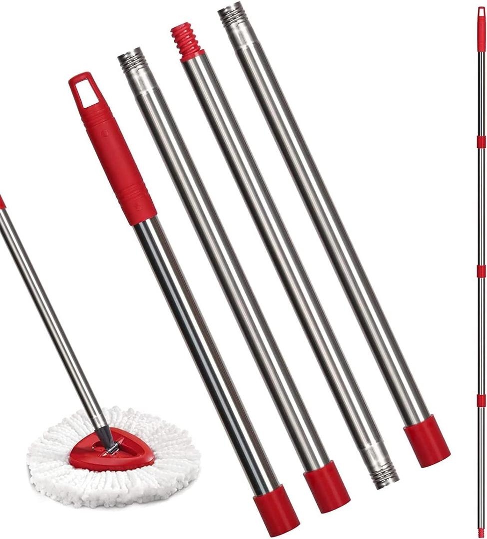 Qulable Spin Mop Replacement Handle - 4-Section 30" to 58" Mop Handle Replacement Stick Compatible with O-Ceda Spin Mop, EasyWring Mop Handle for Floor Cleaning (Mop Head&Base not Included) (Red)