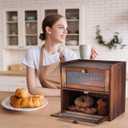 ULTECHNOVO Wooden Double Layer Bread Box for Kitchen Countertop, Large Rustic Farmhouse Bread Bin with Window for Sourdough & Pastries Storage - 2 Tier Food Container