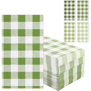Green Gingham Napkins Disposable Rectangle: 100PCS Checkered Paper 15.7x11.8 Inch for Dinner Party
