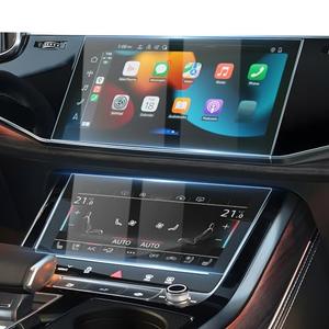 Karltys 1 Pack Screen Protector for 2020-2025 Audi Q7 Q8 10.1-Inch Upper + 8.6-Inch Lower Screen, 9H Tempered Glass Screen Protector for Audi Q7 Accessories, Car Radio Screen Cover Anti Fingerprint