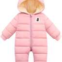 Happy Cherry Baby Snowsuit Winter Coat Warm Hoodie Romper Puffer Jacket (12-18 Months, Pink)
